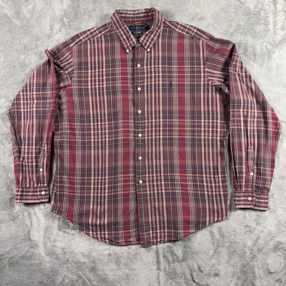 Ralph Lauren‎ Long Sleeve Plaid Shirt Mens XXL Red Casual Button Down Oxford